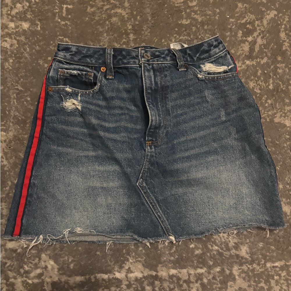 Denim Skirt with Red Stripe